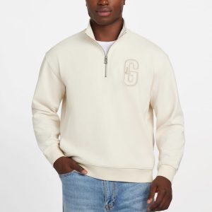 Eco Harris Twill Zip Mock Neck Sweater - Off-white