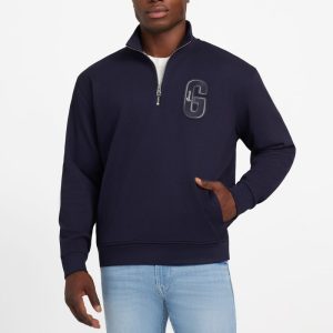 Eco Harris Twill Zip Mock Neck Sweater - Blue