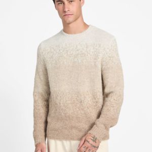 Eco Trey Crewneck Marled Striped Sweater - Beige