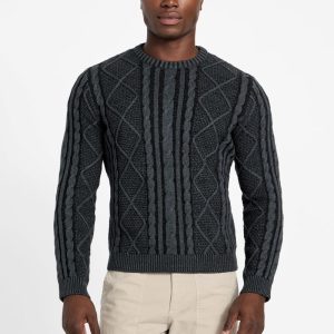 Eco Adrian Crewneck Cable-Knit Sweater - Black