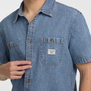 Denim Short-Sleeve Shirt - Blue