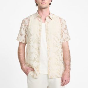 Floral Devore Burnout Shirt - Off-white