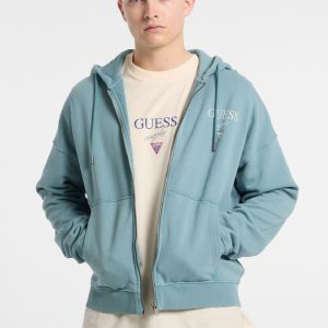 GUESS Originals Garment Dyed Zip-Up Hoodie - Turquoise