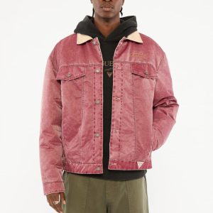 GUESS Originals Washed Twill Trucker Jacket - Red