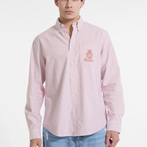 Striped Long-Sleeve Pocket Shirt - Pink