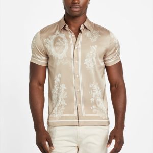 Eco Floral Mirror Satin Shirt - Beige