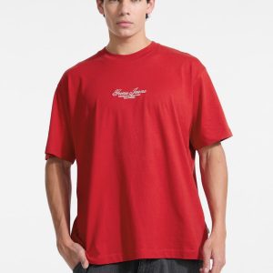 Embroidered Logo Oversized Tee - Red