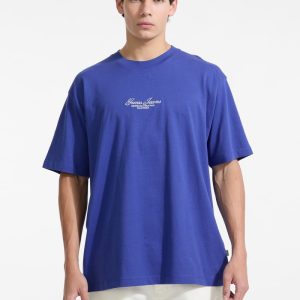 Embroidered Logo Oversized Tee - Blue