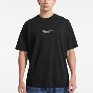 Embroidered Logo Oversized Tee - Black
