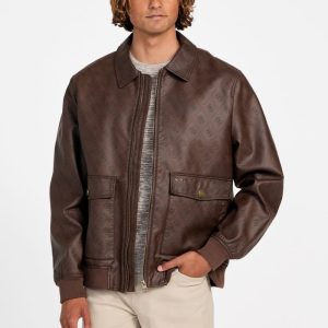 Monogram Faux-Leather Aviator Jacket - Brown