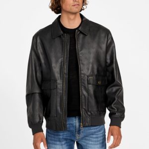 Monogram Faux-Leather Aviator Jacket - Black