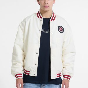 Embroidered Patch Varsity Jacket - White