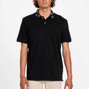 Eco Jacquard Logo Collar Polo - Black