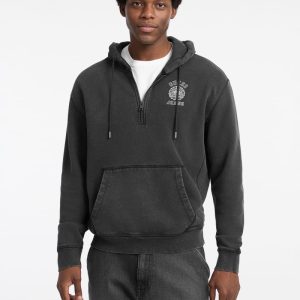 Printed Half-Zip Logo Hoodie - Black