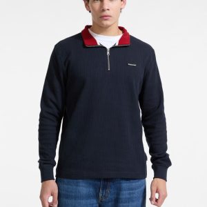 Ribbed Quarter Zip Pullover - Blue