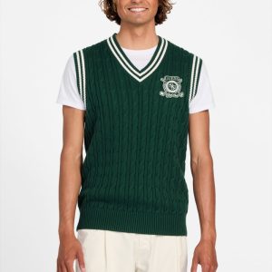 Eco Holden V-Neck Cable-Knit Vest - Green