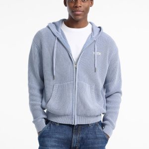 Ribbed Full-Zip Hoodie - Grey