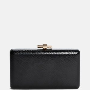 Gold-Tone Python Clutch - Black