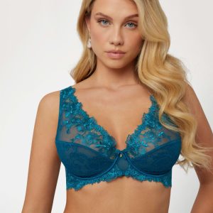 Rebecca Floral Lace Halter Bra - Blue
