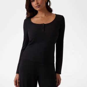 Eco Lia Henley Tee - Black