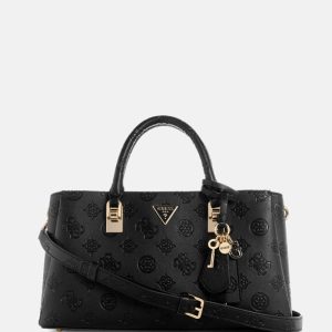 Tisha Debossed Peony Girlfriend Satchel - Black