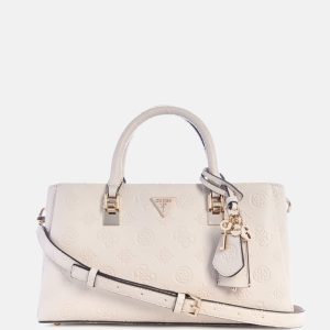 Tisha Debossed Peony Girlfriend Satchel - Off-white