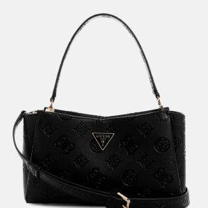Tisha Debossed Peony Crossbody - Black