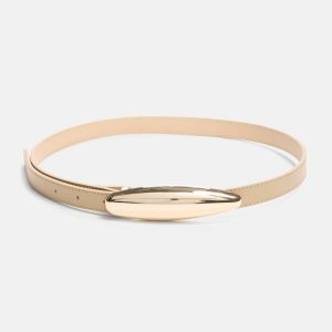 Metallic Buckle Leather Belt - Neutral