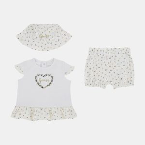 Eco Floral Tee, Shorts and Bucket Hat Set (0-12M) - White