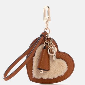 Faux-Fur Heart Charm Keychain - Brown