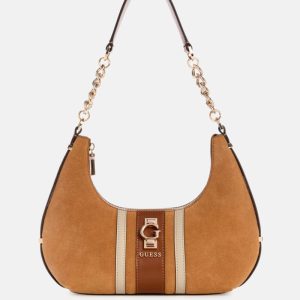 Erenia Suede Striped Shoulder Bag - Brown