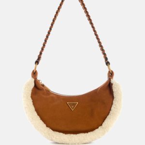 Amita Suede and Shearling Trim Hobo Bag - Brown
