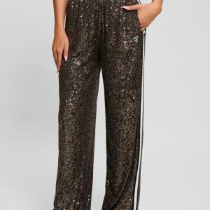 Mini Sequins Long Straight Pants - Brown