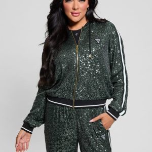 Mini Sequins Zip-Up Sweatshirt - Green