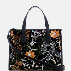 Zalina Velvet Sequin Floral Tote - Black