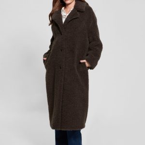 Eco Alina Teddy Longline Coat - Brown