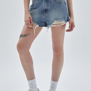GUESS Originals Kit Destroyed Denim Shorts - Blue