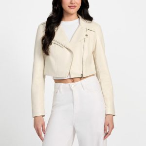 Rochelle Faux-Leather Moto Jacket - Beige
