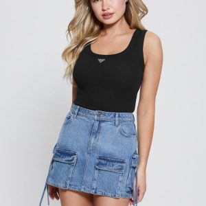 Eco Triangle Bling Ribbed Tank - Black