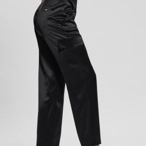 Megan Cargo Satin Pants - Black