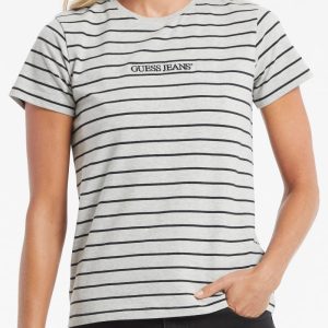Classic Embroidered Logo Striped Tee - Grey