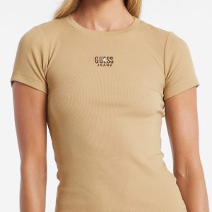 Slim Embroidered Logo Tee - Beige