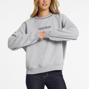 Oversized Contrast Piping Logo Sweatshirt - Gray