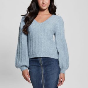 Madeline Textured V-Neck Sweater - Blue