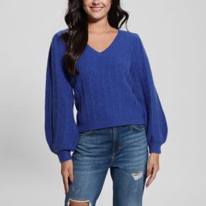 Madeline Textured V-Neck Sweater - Blue