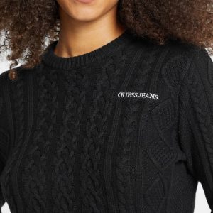 Wool-Blend Cable-Knit Sweater - Black