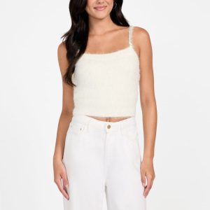 Keyla Fuzzy Sweater Crop Cami - White