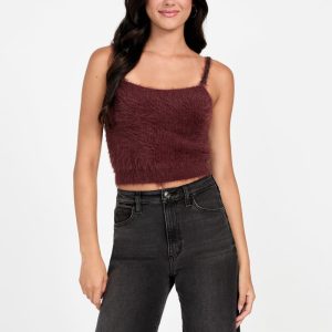 Keyla Fuzzy Sweater Crop Cami - Brown