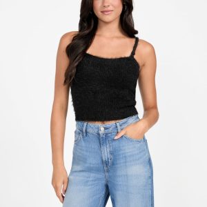 Keyla Fuzzy Sweater Crop Cami - Black