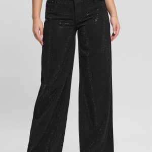 Rhinestone Sexy Palazzo Pants - Black